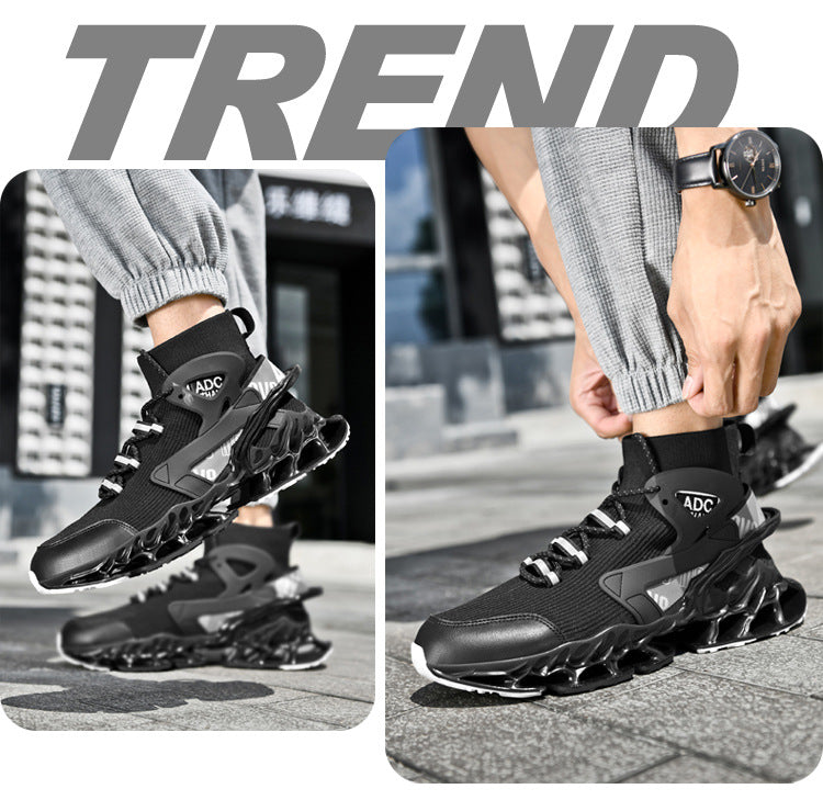 Men's Shoes National Trend Height-Increasing High-Top High-Elastic Running Shoes Basketball Shoes Ultra-Light Shock-Absorbing Running Blade-Sharp Flyknit Sports Shoes