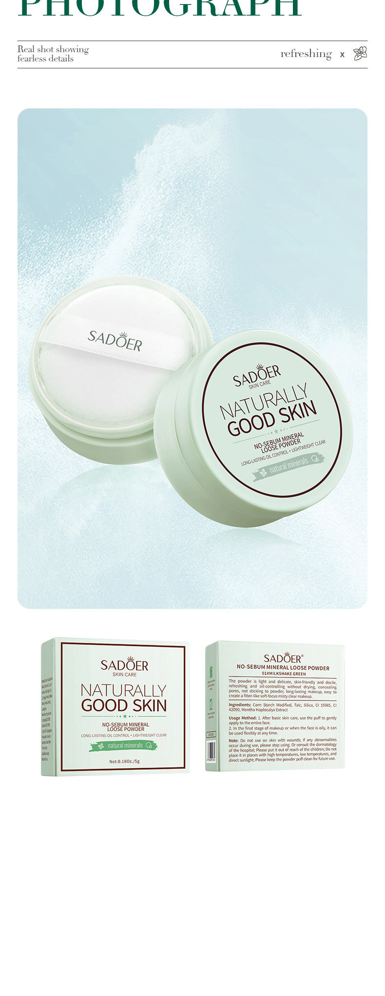 Makeup SADOER Mineral Loose Powder Refreshing Lightweight Setting Concealer Powder  Wholesale