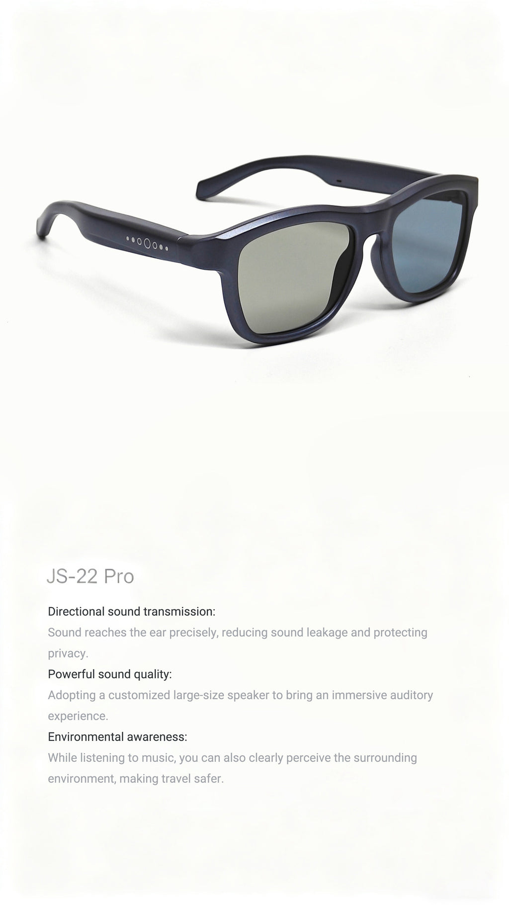 JS22 Pro Smart Glasses Bluetooth Call AI Real-time translation of meeting minutes with one-click color-changing lenses