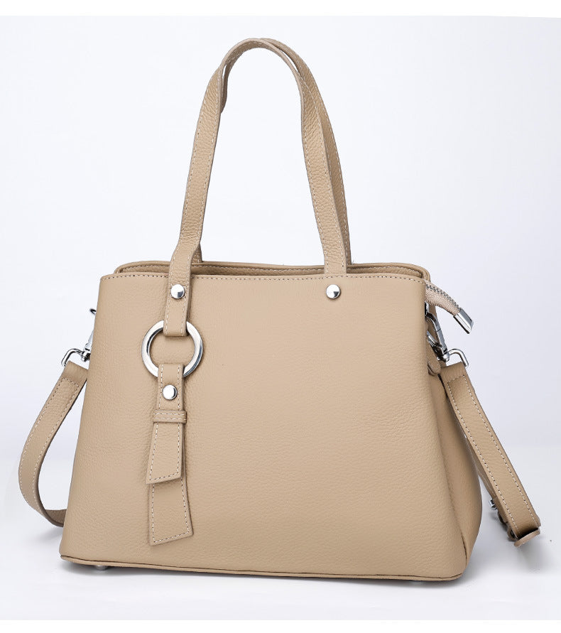 Genuine Leather Tote Bag Top Layer Cowhide High-End Feel Women's Handbag Crossbody Garden Bag Commuter Large Capacity Bucket Bag