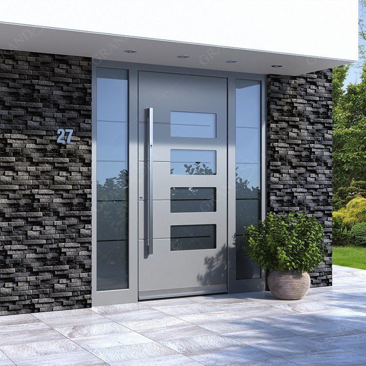 USA Style Exterior Modern High Glossy Black Solid Metal Front Aluminum Stainless Steel Pivot Entry Doors Price