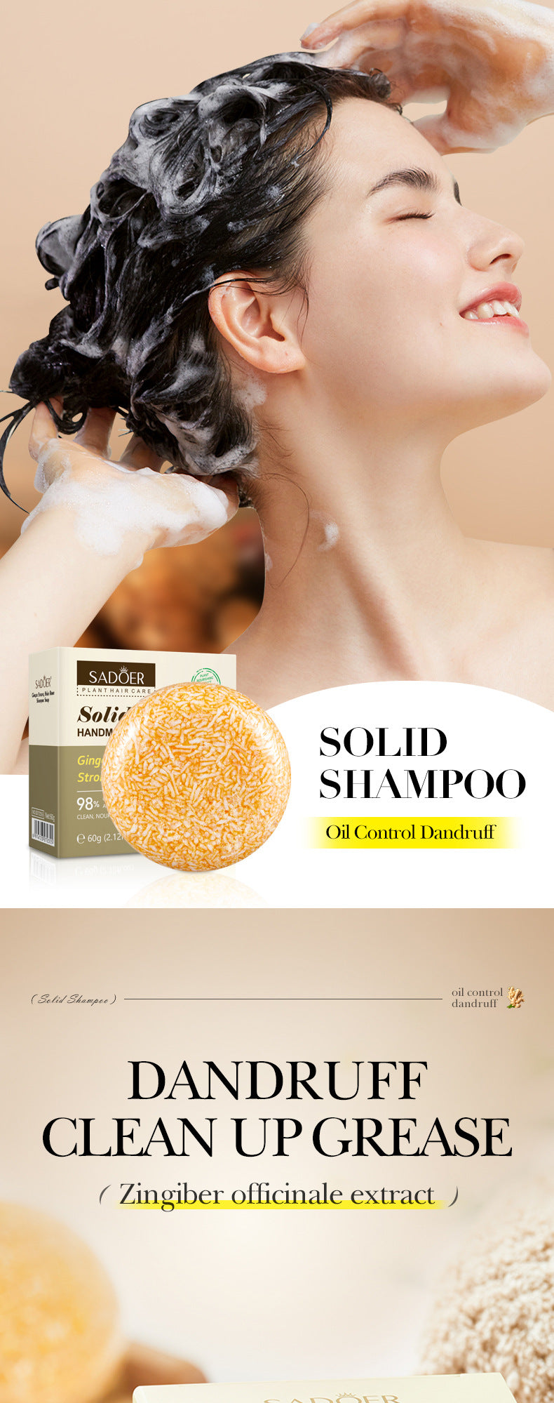 Plant-Based Shampoo Soap60g SADOER Strengthen Hair Roots Deep Clean Hair Soap  Wholesale
