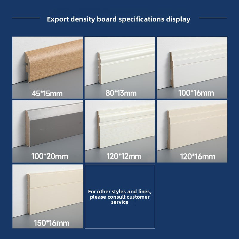 Style MDF Baseboard made of pine wood, painted solid wood baseboard, self-adhesive density board baseboard