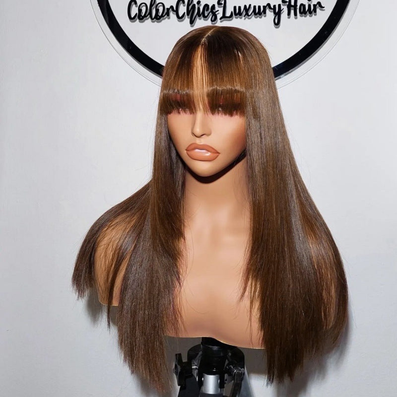 High temperature synthetic Straight Wigs with Bangs