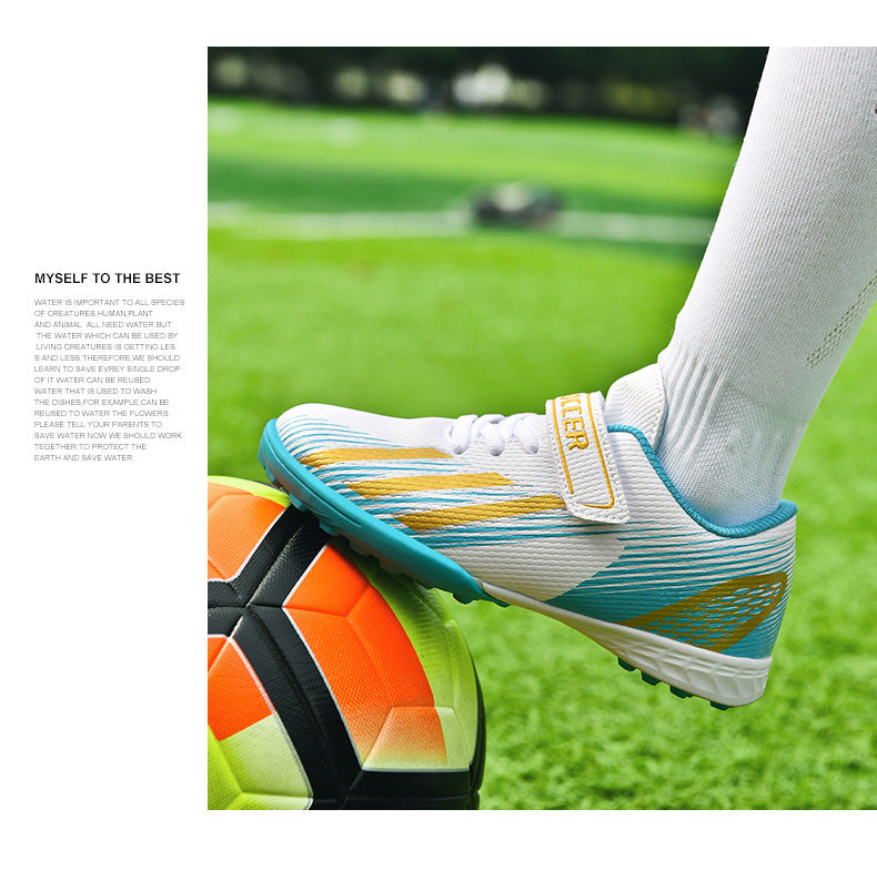 New football shoes for men and women with Velcro for children TF Broken Nail Style Youth Student Grassland Flat Training Shoes