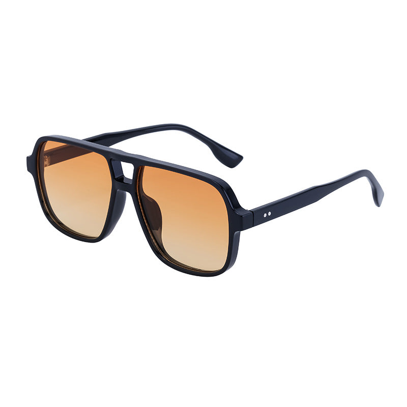 European and American Retro Double Bridge Sunglasses for Men, Large Frame Driving Sunglasses, Men's Outdoor Hiking Sun Protection Glasses shades