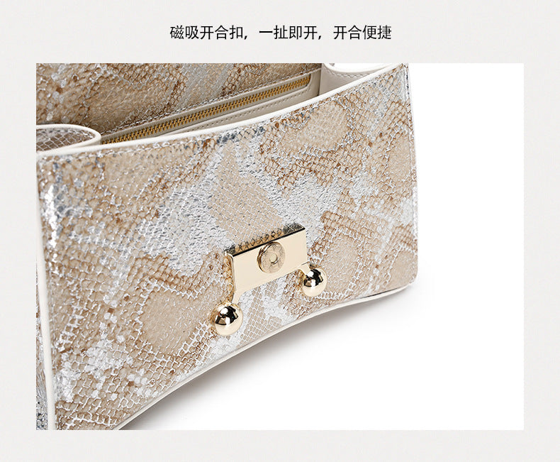 First Layer Snake Pattern Hourglass Bag Female Affordable Luxury Fashion Women's Bag Niche Baguette Handbag All-Match Shoulder Messenger Bag