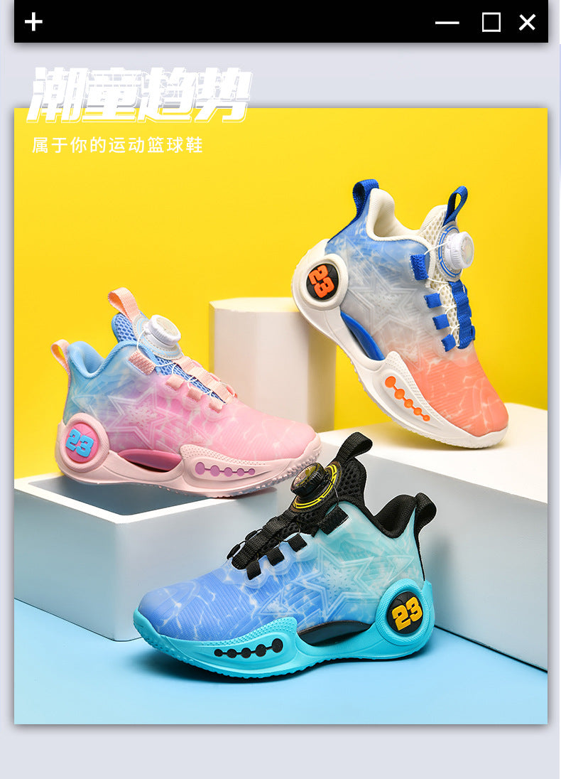 New Girls Light Elastic Damping Children's Shoes Boys Rotating Buckle Luminous fashion Casual Sports Children's Basketball Shoes