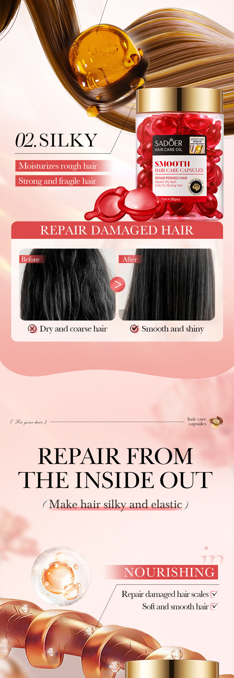 Nut Oil Hair Care Capsules SADOER Improve Frizz Essential Oil Capsule Conditioner  Wholesale