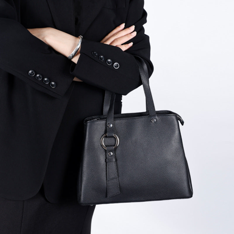 Genuine Leather Tote Bag Top Layer Cowhide High-End Feel Women's Handbag Crossbody Garden Bag Commuter Large Capacity Bucket Bag