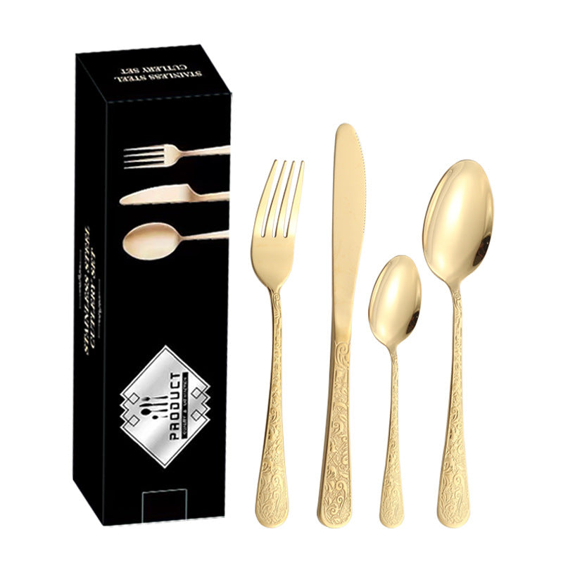 Stainless Steel Tableware Phoenix Pattern Knife Fork Spoon24Set of European-style Retro Relief Western Steak Knives and Forks