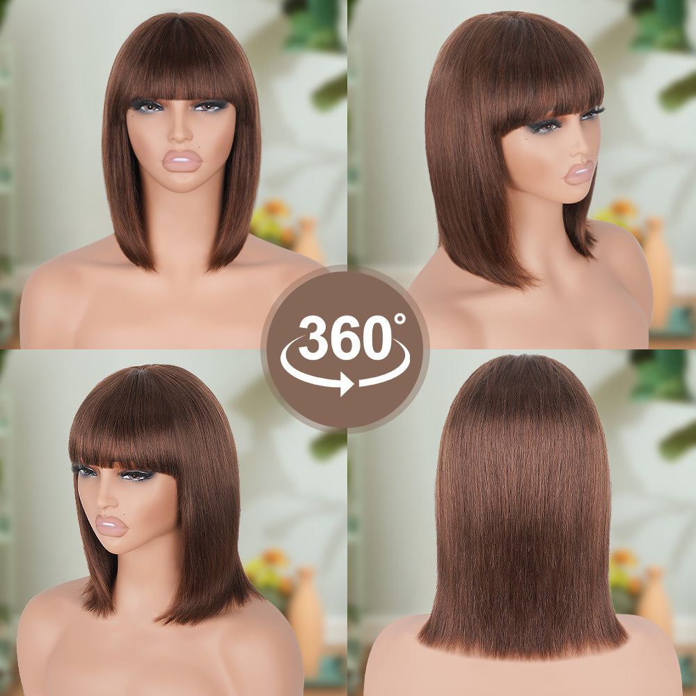 180 % Density 3*1 Lace Human Hair Bob Wig with Bangs Fringes