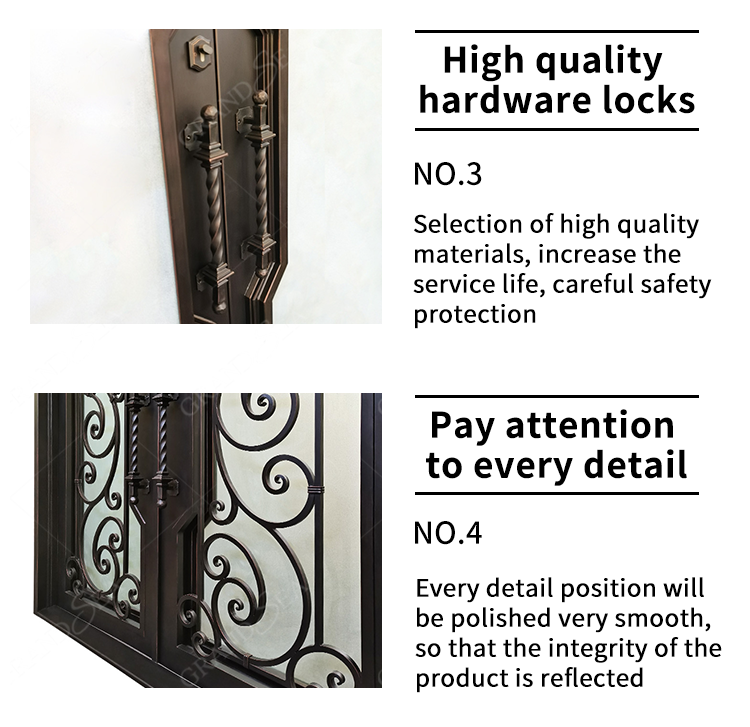 Foshan Factory High Quality Double Front Entry Doors Wrought Iron Doors Double Exterior