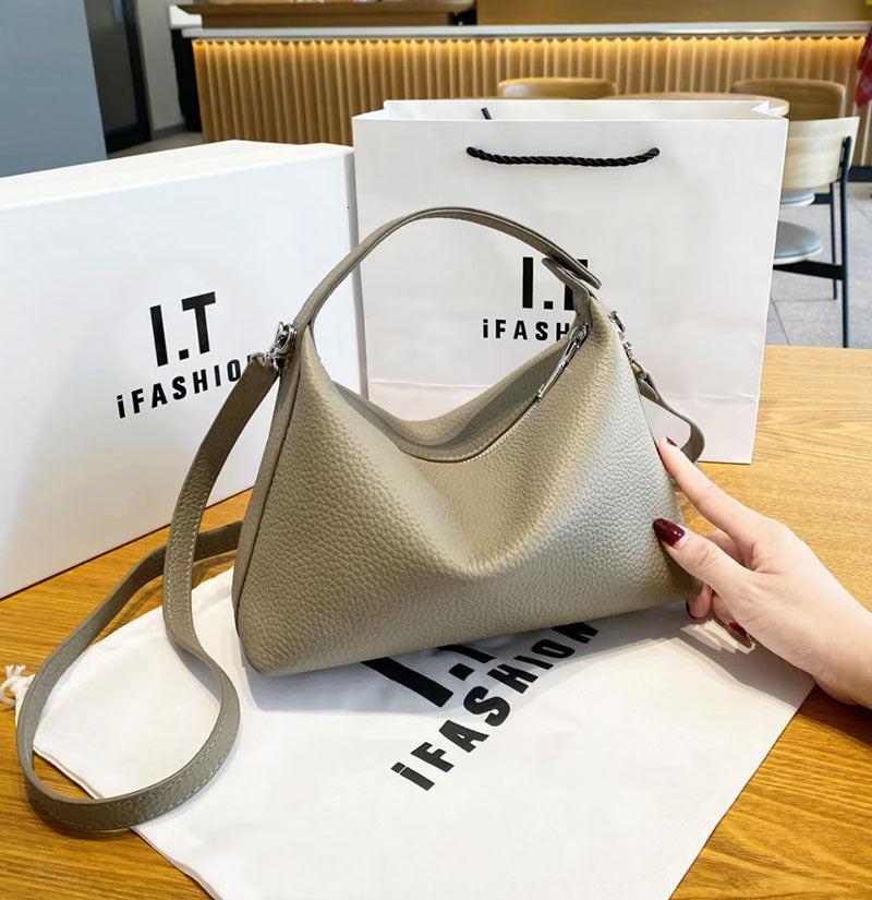 Women's Genuine Leather Bag2025New Style Lunch Box Bento Boston Bag Top Layer Cowhide Crossbody Niche Single Shoulder Crossbody