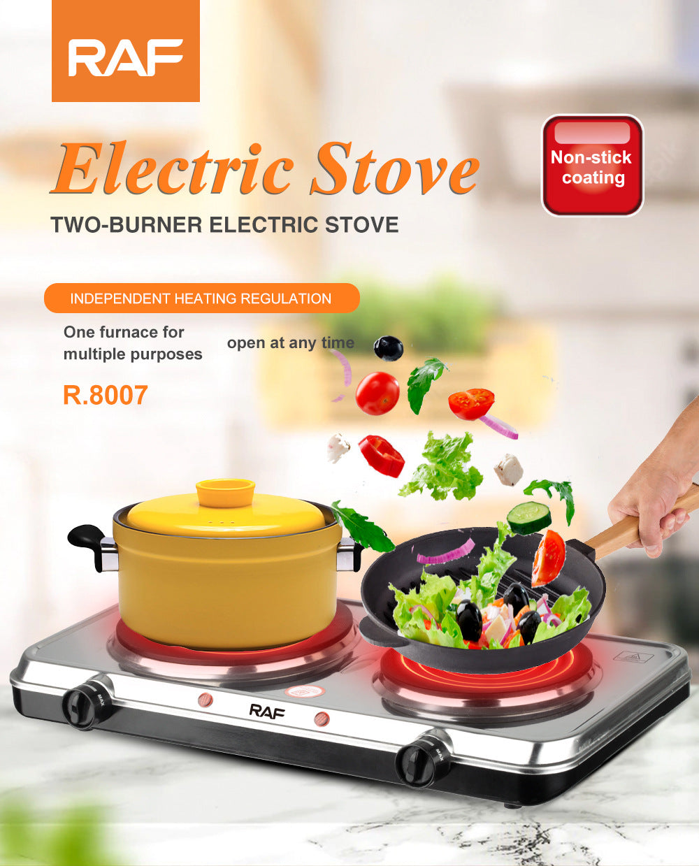RAF Electric Stove Household Double Burner Electric Stove Temperature Adjustable Small Electric Stove Insulation Heating Electric Stove Wholesale