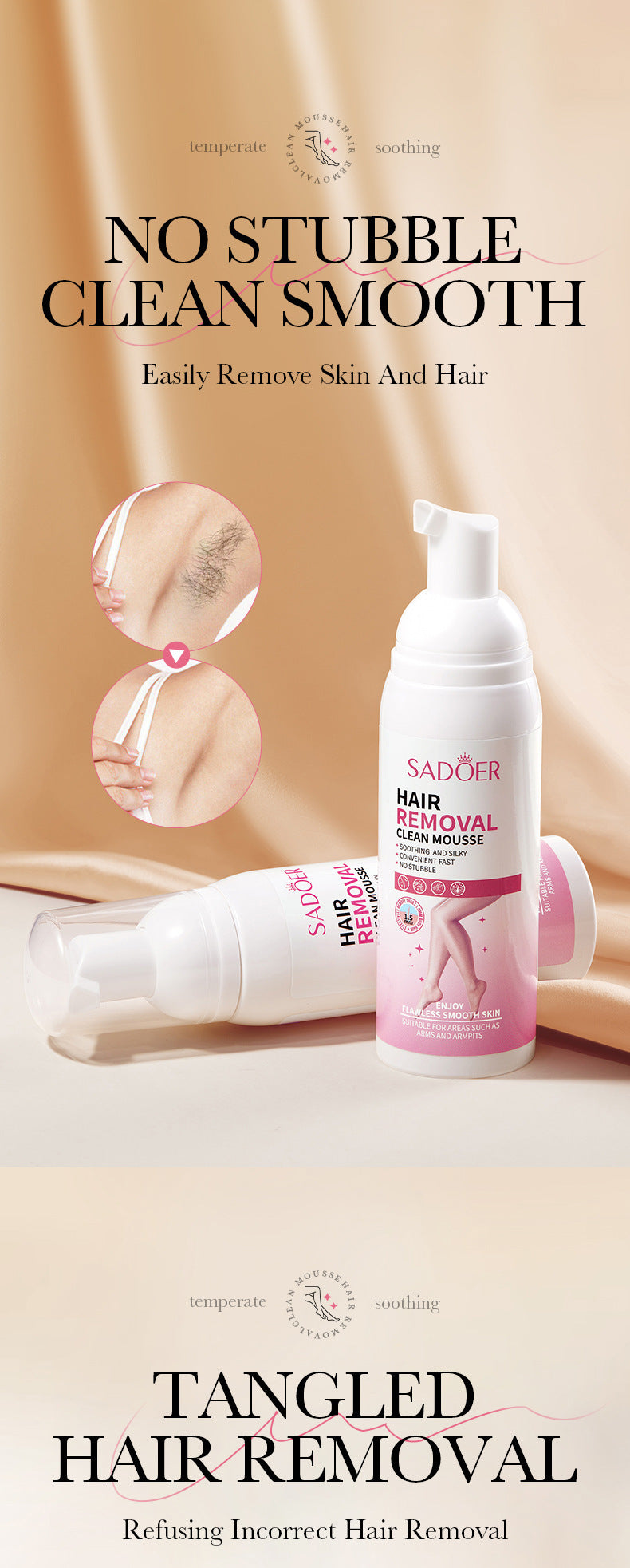 Hair Removal Mousse100gSADOER Hair Removal Non-Irritating Silky Smooth Skin Cleansing Depilatory Cream  Wholesale
