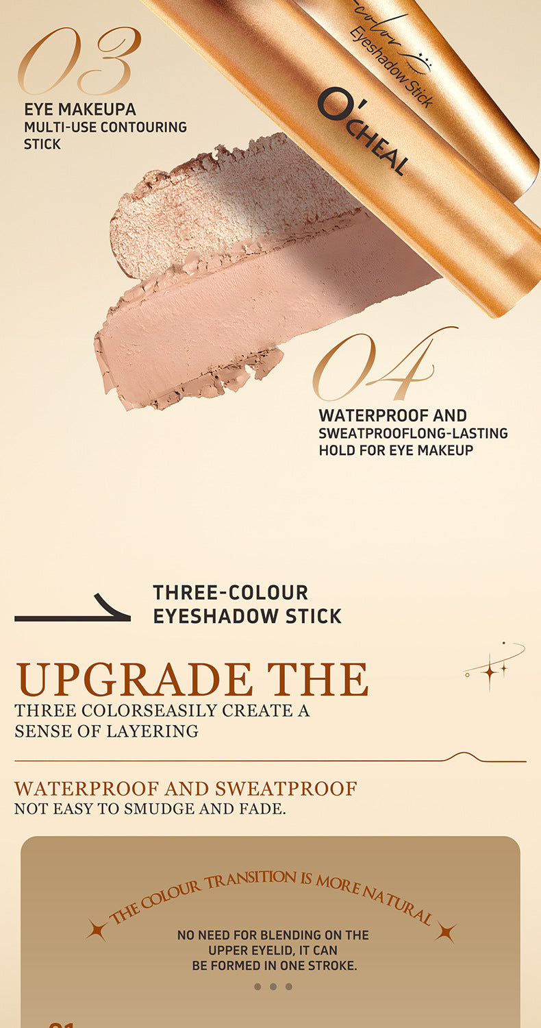 One-Stroke Gradient Lazy Three-Color Eyeshadow Stick Matte Shimmer Pearl Highlight Eyeshadow Pen