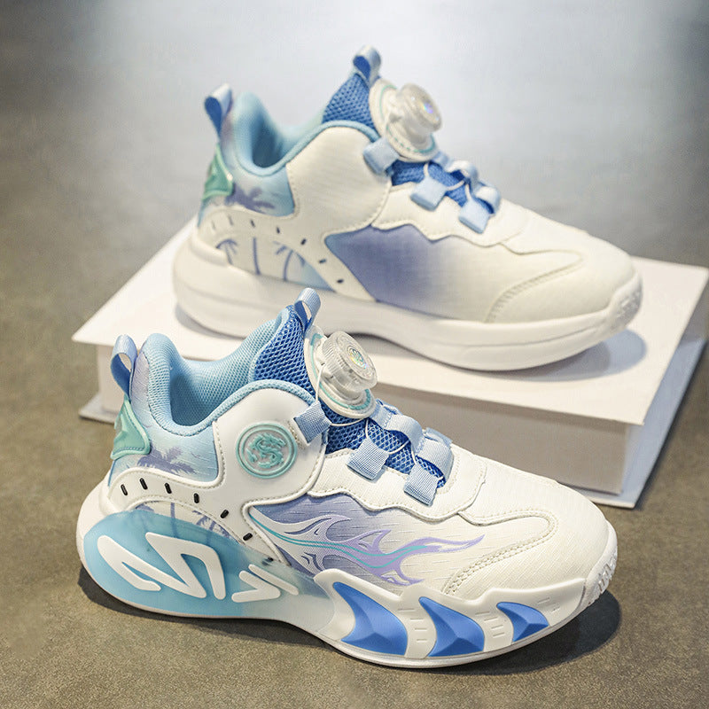 Chinese Style Girls' Shoes2025Autumn New Mesh Breathable Running Sports Shoes Children's Anti-Slip Wear-Resistant Basketball Shoes