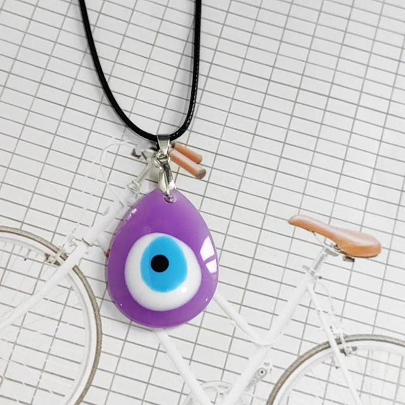 Hot-selling Devil's Eye Necklace European and American Wax Rope Turkish Blue Eyes Round Water Drop Necklace