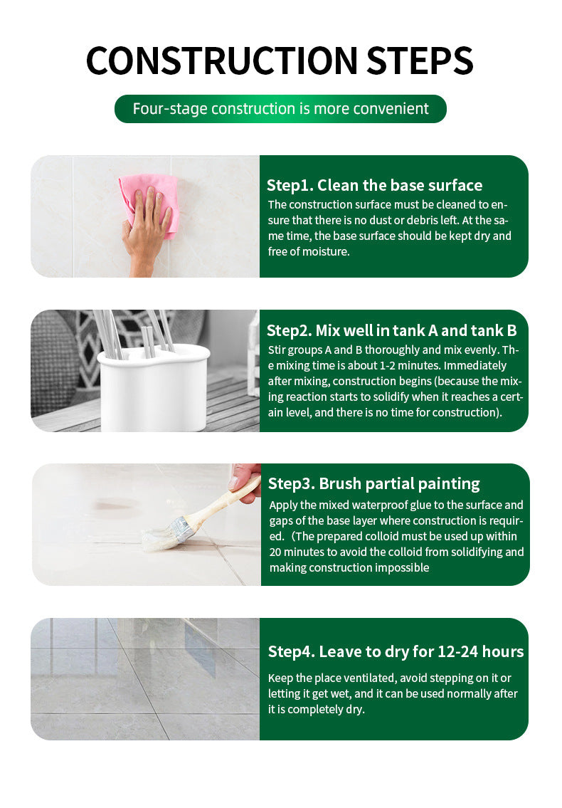 Two-Component Polyurea Transparent Waterproof Adhesive Coating for Bathroom, Exterior Walls, Roofs, Leak-Proof Waterproof Agent, Waterproof Coating, Rainproof