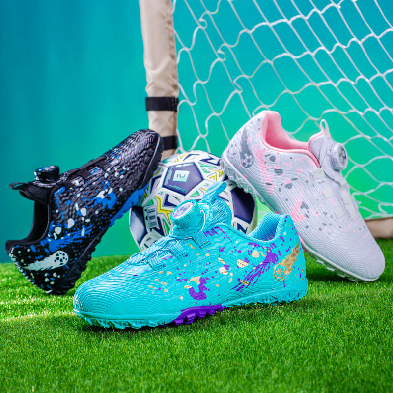 Rotating Button New Children's Soccer Shoes Girls' Spike Training Shoes Girls' Elementary School Sneakers Sports Shoes
