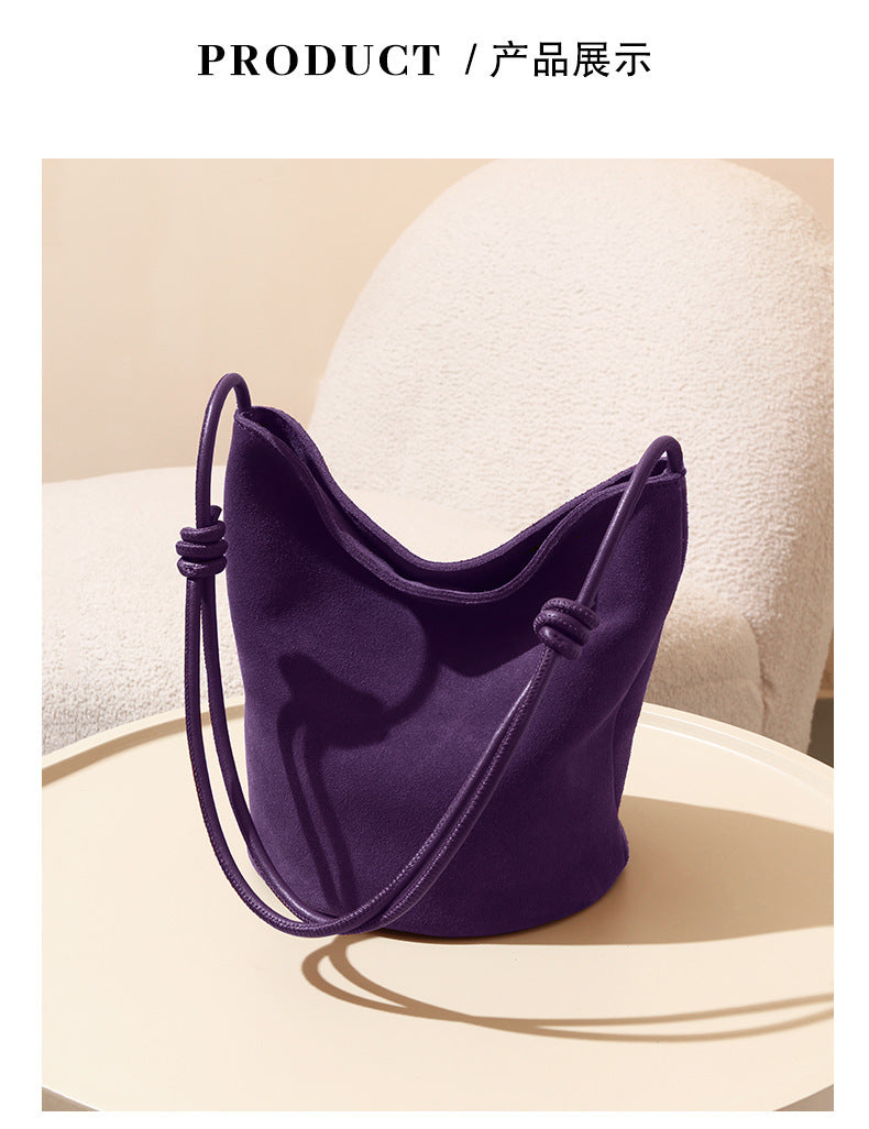 In Stock European and American Suede Underarm Bag for Women New Simple Casual Retro Matte Single Shoulder Crossbody Tote Bucket Bag