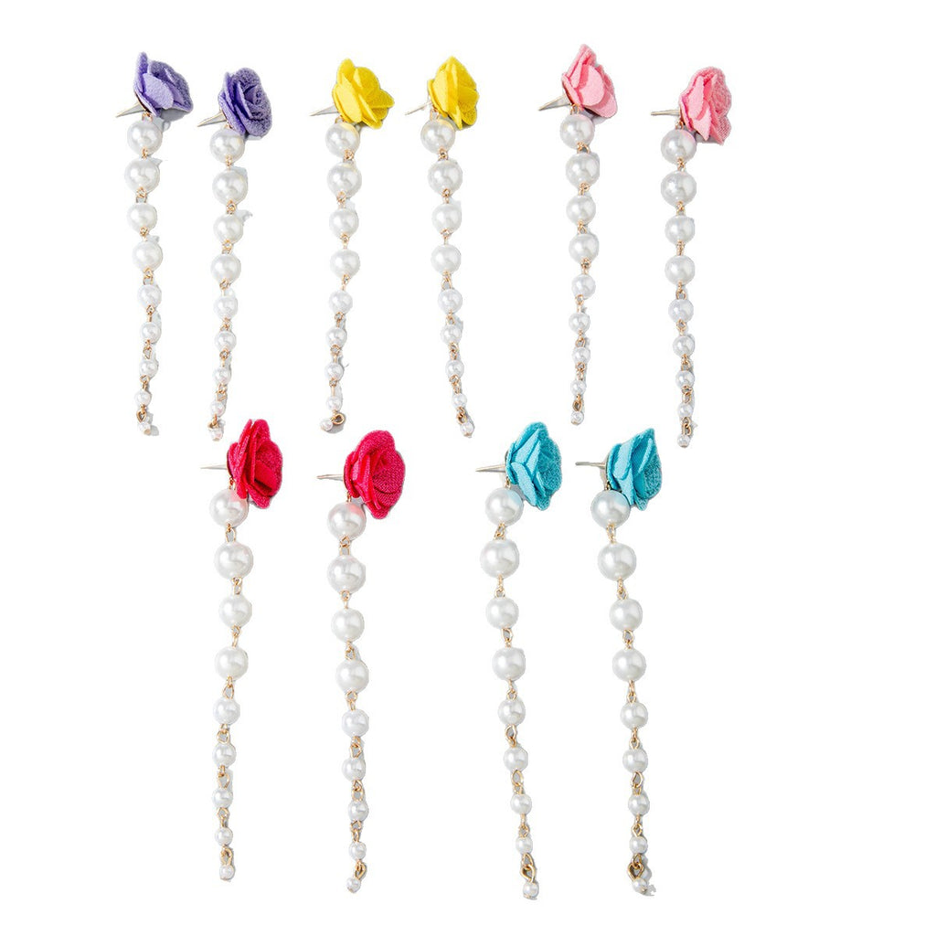 European and American Fresh Fabric Colorful Pearl Earrings Sweet Rice Bead Tassel Tulip Flower Earrings