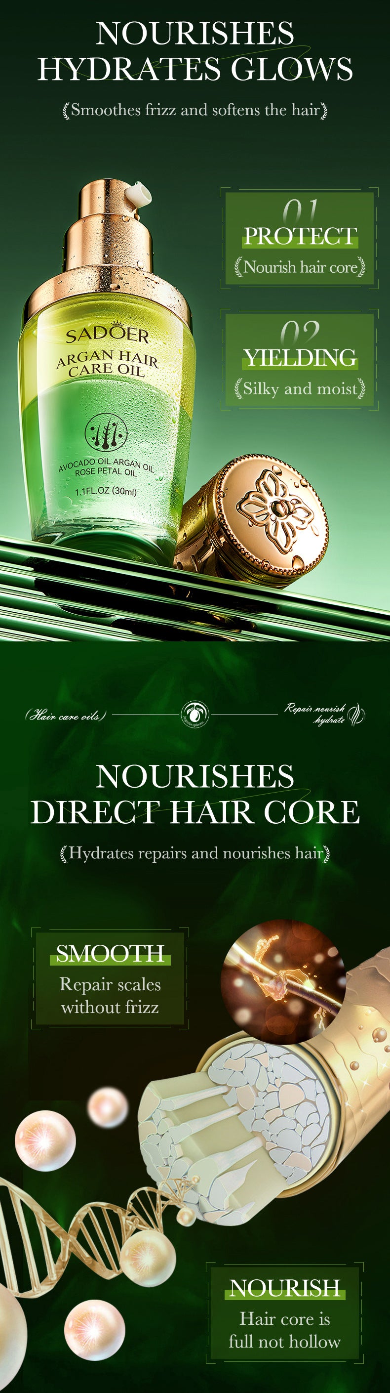 Hair Care Essential Oil30ml SADOER Smooth and Nourishing Hair Care Essential Oil  Wholesale