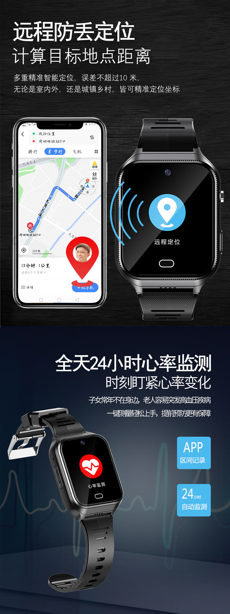 Elderly Health4G Smart Watch Fall Alarm gps Positioning blood pressure, blood oxygen, heart rate, wellness smartwatch