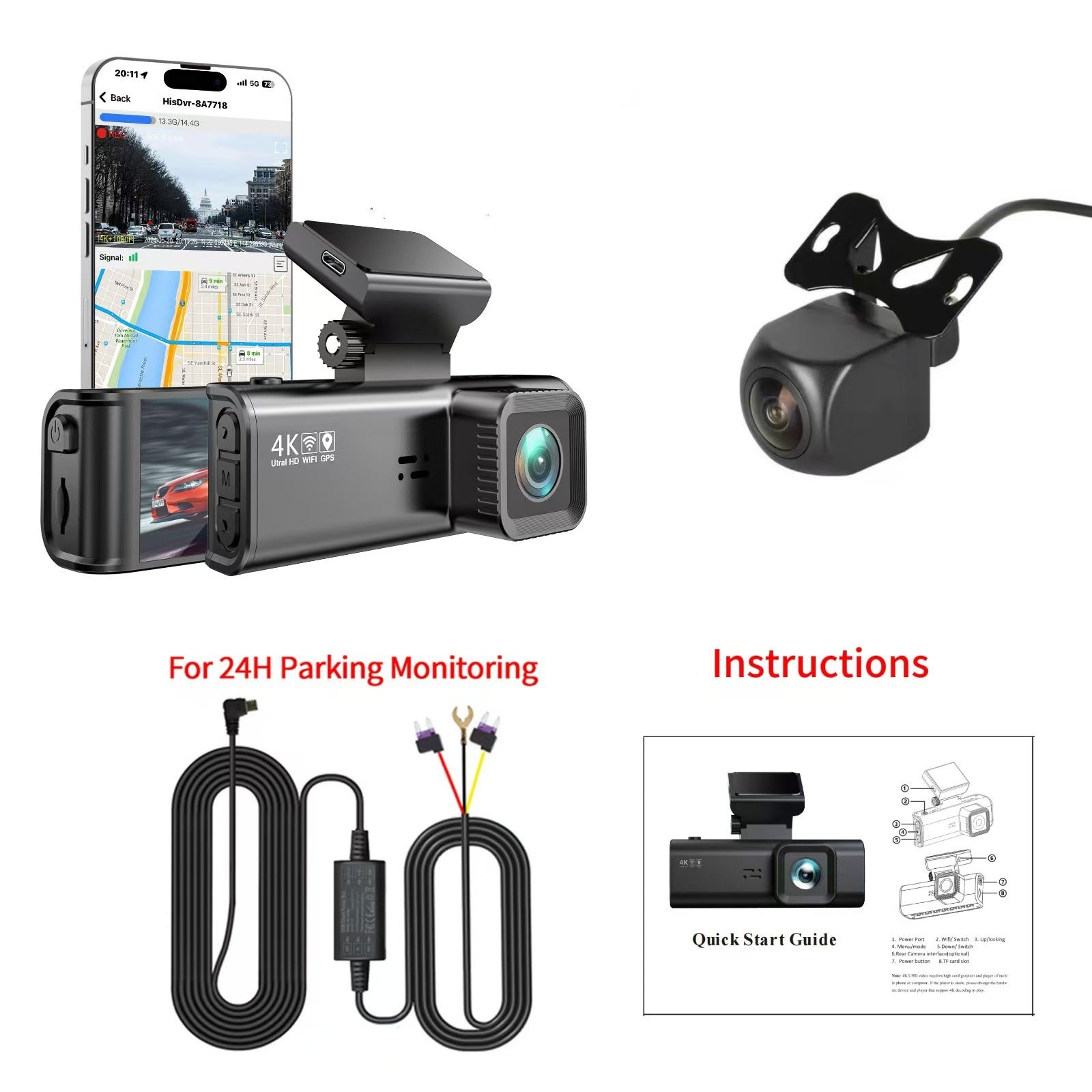 V56 3.18Inch Screen4K+1080P Driving Recorder REDTIGER F7N Optimized Driving Recorder wifi
