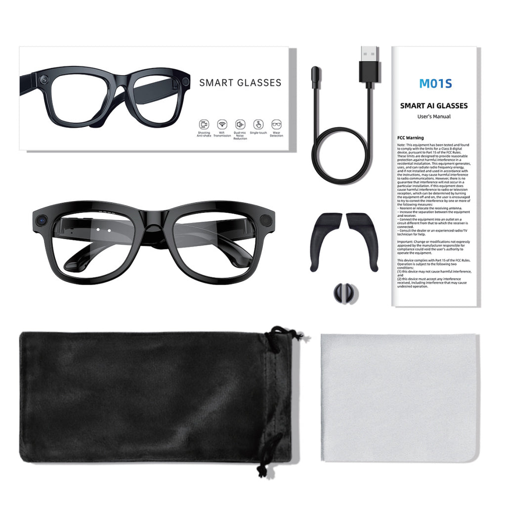 M01S Smart Glasses800100 Megapixel Camera with Image Stabilization1200P Video Recording AI Simultaneous Translation Character Recognition