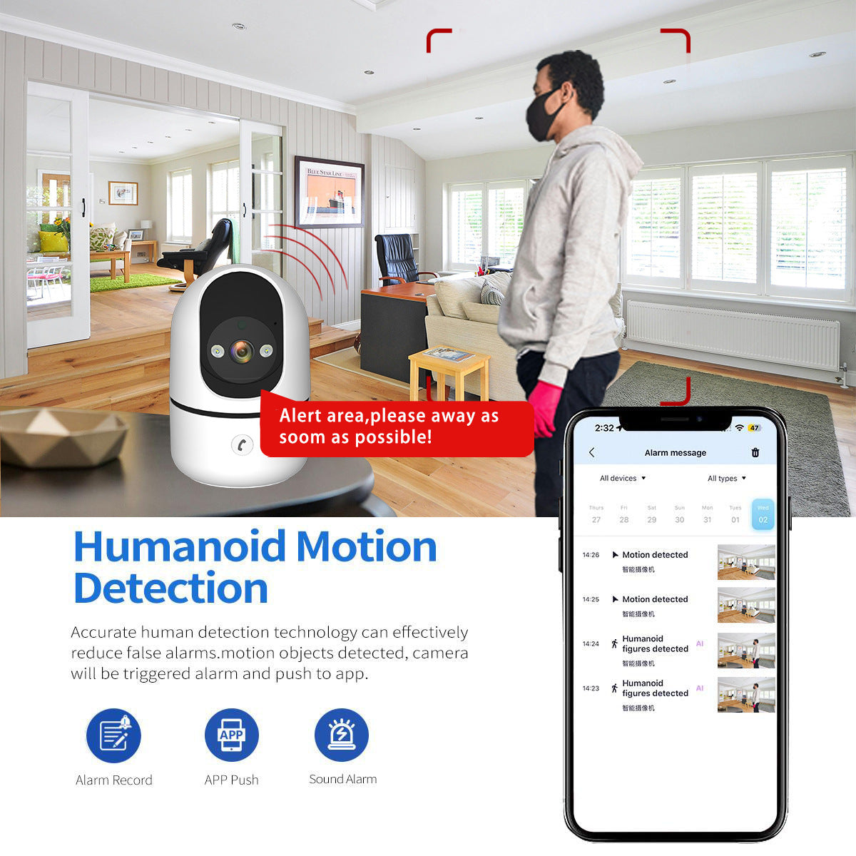 Indoor Wireless Network Camera One-Click Call360High Definition WiFi Camera surveillance night vision remote