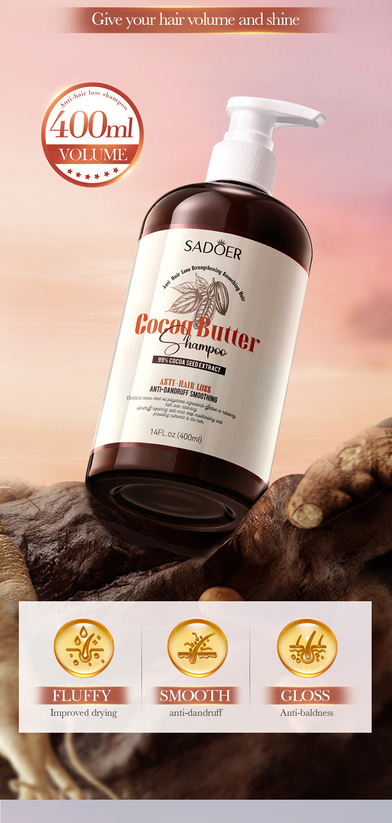 Cocoa Oil Anti-Hair Loss Shampoo SADOER Clean and Smooth Shampoo  Wholesale