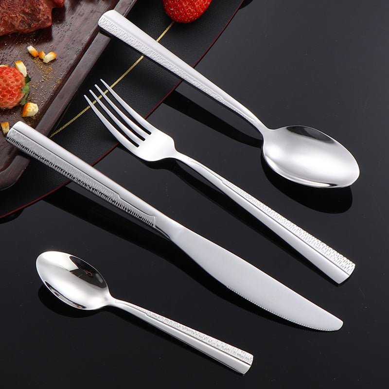 410Stainless Steel Tableware Hotel Restaurant Sand Texture Knife Fork Spoon Tea Spoon24Set of gold Western Steak Knives and Forks