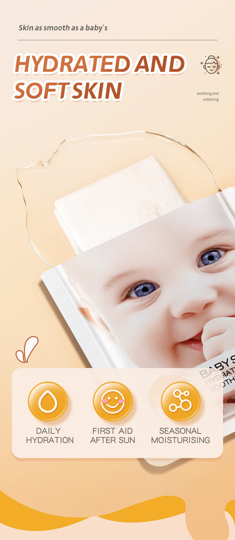 Baby Face Mask25g SADOER Moisturizing, hydrating, skin-smoothing facial mask sheets for cross-border foreign trade wholesale