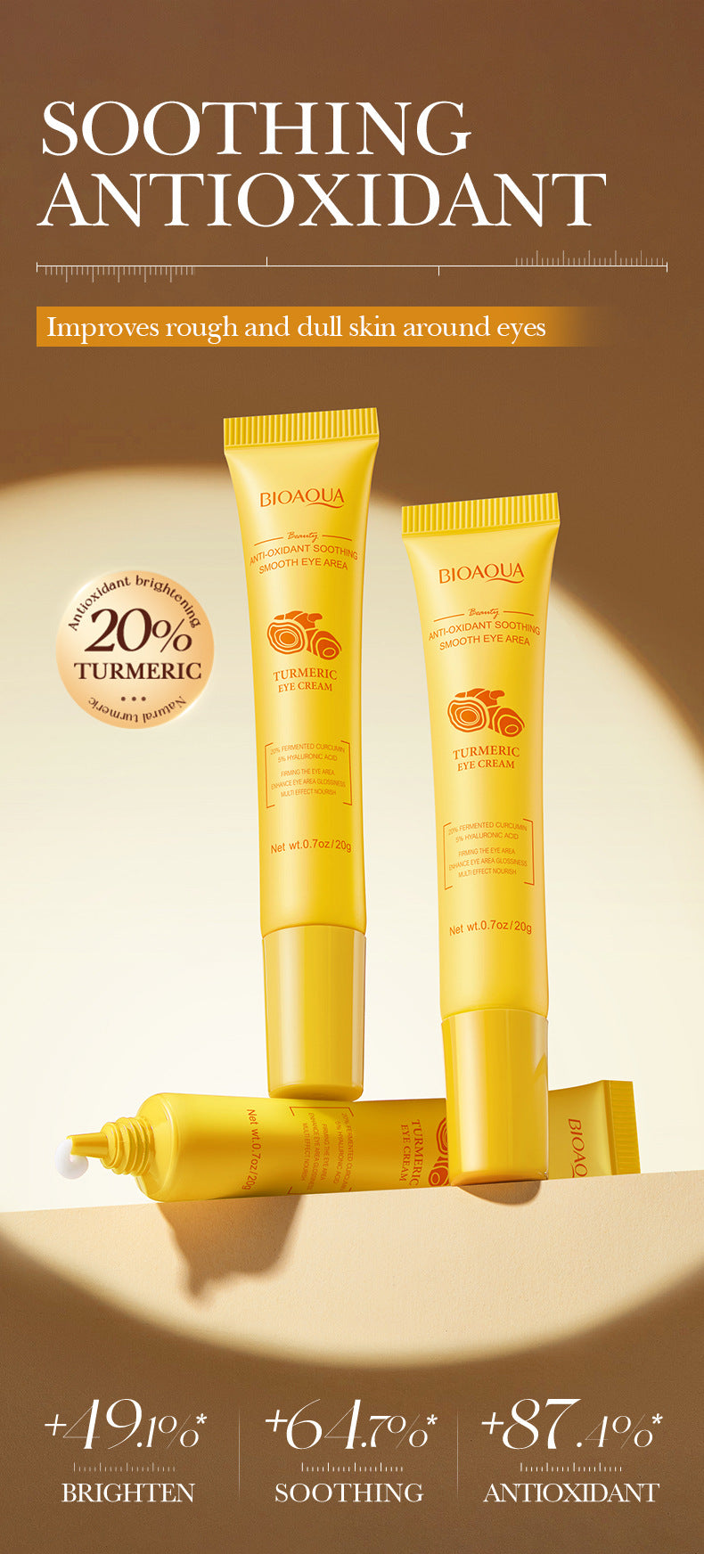 Turmeric Antioxidant Skin Rejuvenation Eye Cream BIOAOUA Brightening, moisturizing and moisturizing eye cream cross-border foreign trade wholesale