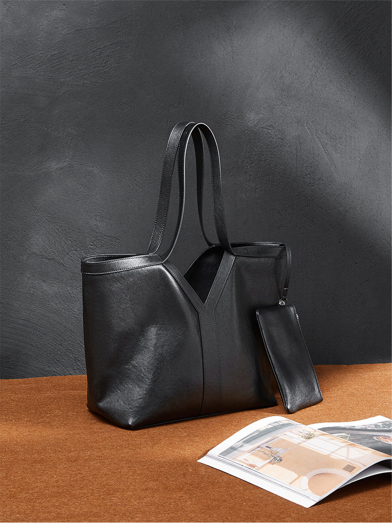Minimalist Korean Style Tote Bag Shoulder Bag Versatile Large Capacity Women's Bag Underarm Bag Light Luxury Fashion Handbag Cowhide