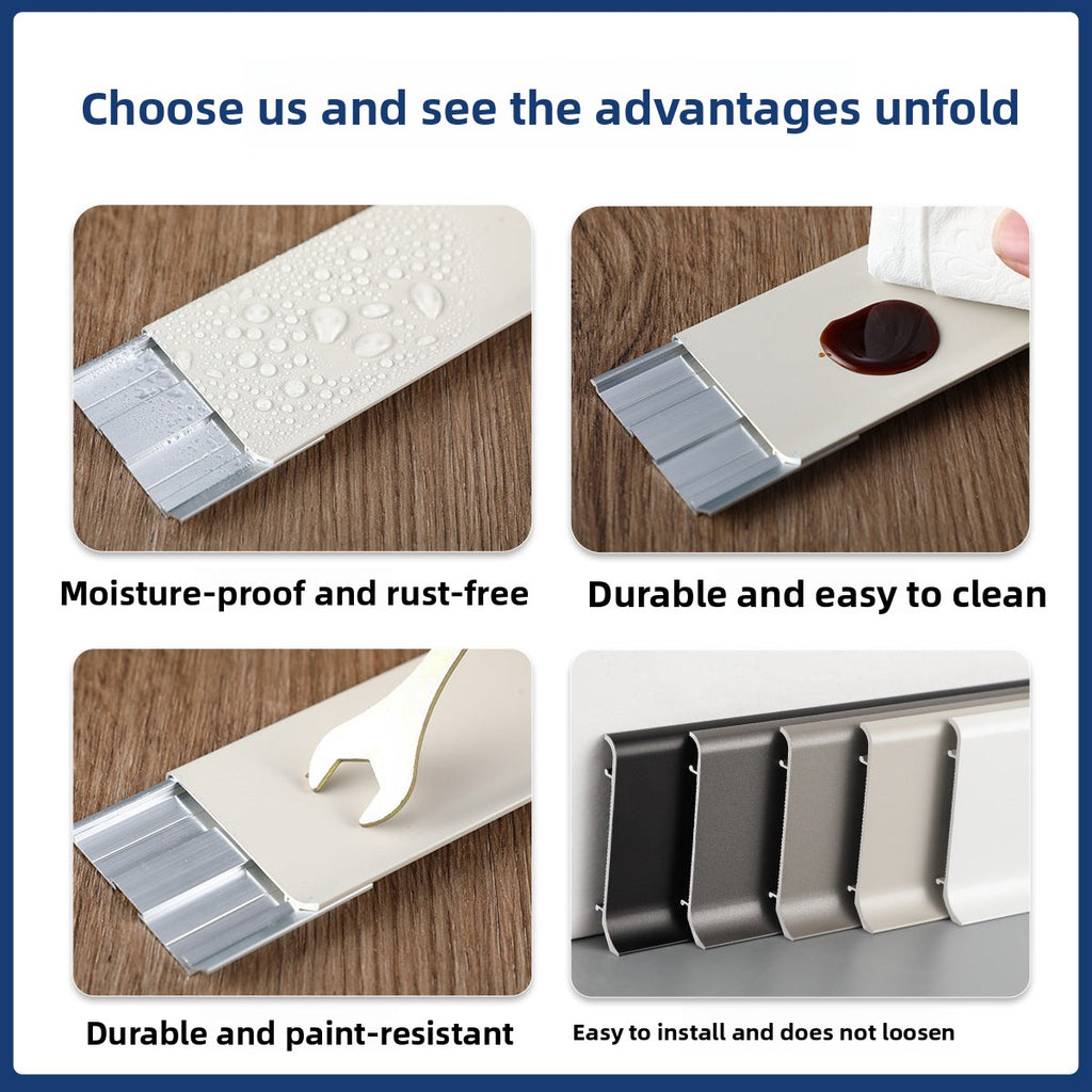 Thickened aluminum alloy skirting board, snap-on metal baseboard, self-adhesive, seamless, stainless steel skirting board for home use