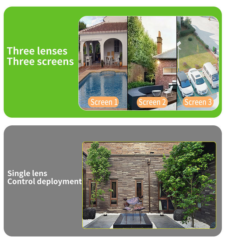 New True Four Eyes WIFI Solar surveillance camera with three-screen monitoring5MP Remote Panoramic Camera