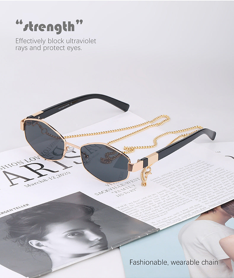 New Women's Sunglasses Fashion Chain Personality Round Frame Korean Style Sunglasses Wholesale Glasses sunglasses