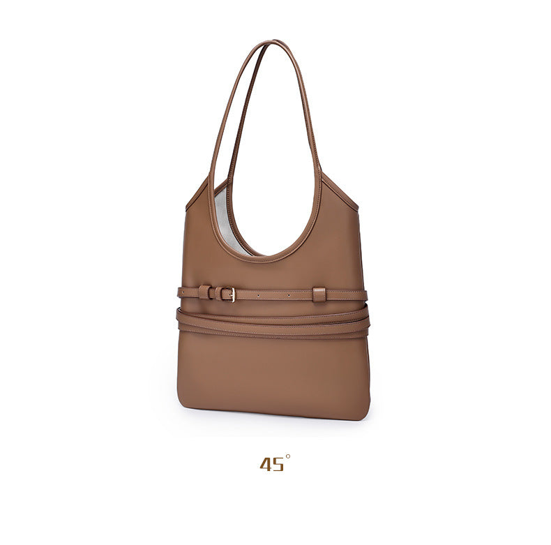 Trendy Belt Decorated Underarm Bag for Women, European and American Retro Style Tote Bag, Fashionable Large Capacity Women's Bag