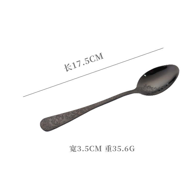 Vintage Pattern National Trend Stainless Steel Cutlery Set Five-Piece Set Western Steak Knife Fork Spoon Dessert Spoon Fork