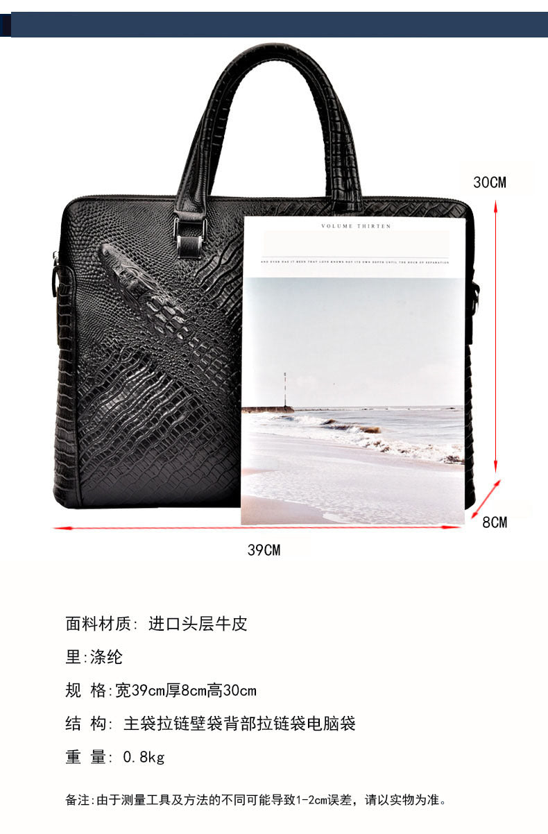 Fengeluoer Fingerprint Lock Bag Genuine Leather Men's Business Briefcase High-end Crocodile Pattern Top Layer Cowhide Handbag