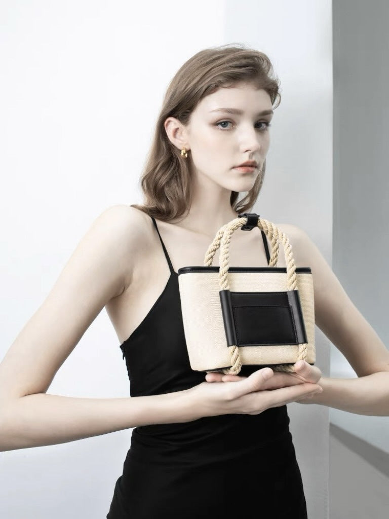 Women's Bag2024New Stylish Small Square Bag Fashionable Versatile Hemp Rope Square Handbag Color-Block Single Shoulder Crossbody Bag