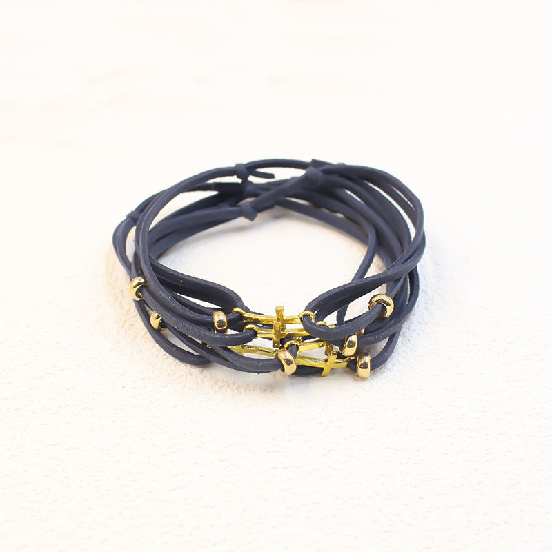 Colorful Cord Gold Bead Bracelet for Women Friendship Gift Simple Stretchable Velvet Cord Set Cross Braided Bracelet