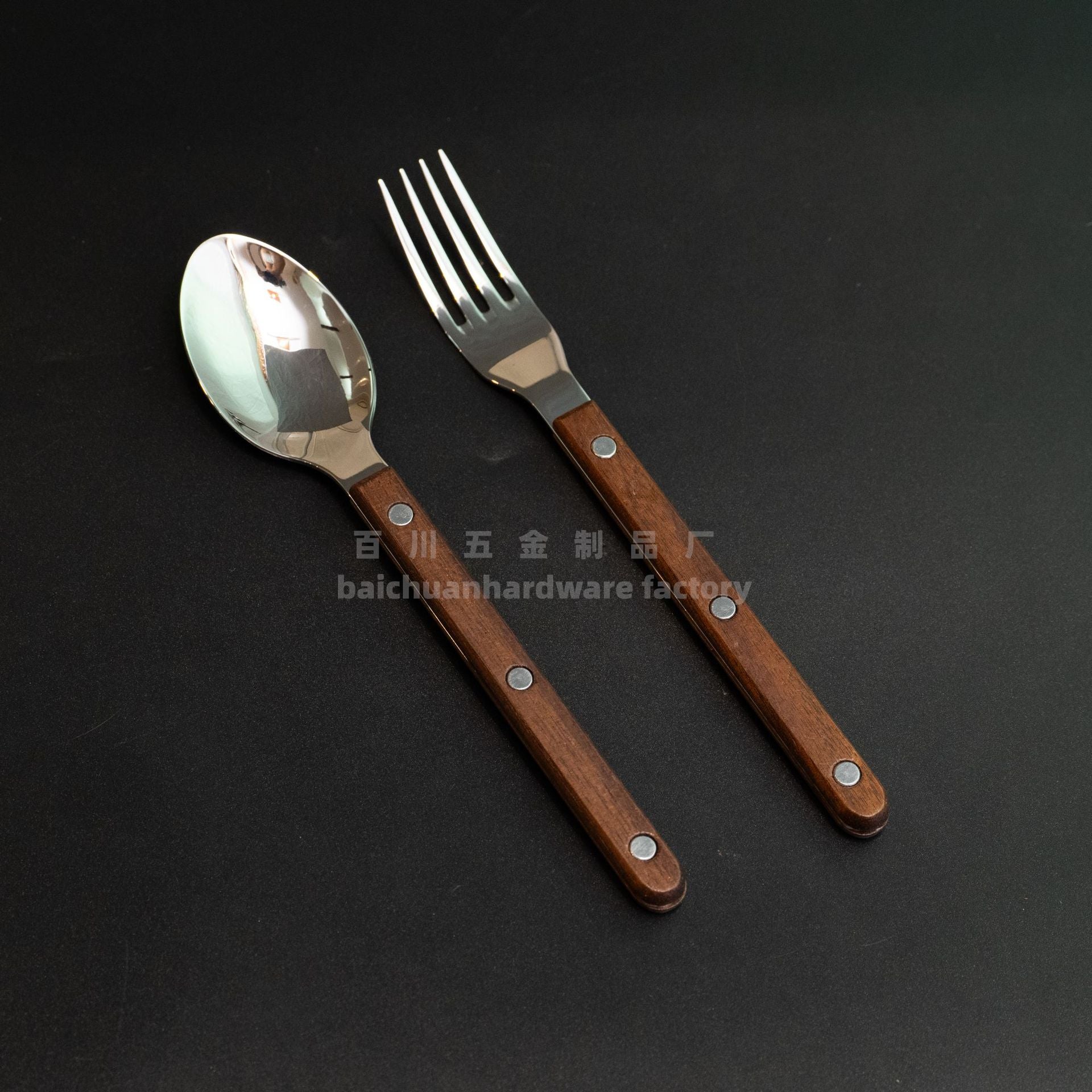 French Style Solid Wood Walnut Handle Western Cutlery Stainless Steel Knife Fork Spoon Wholesale Household Kitchen Western Restaurant