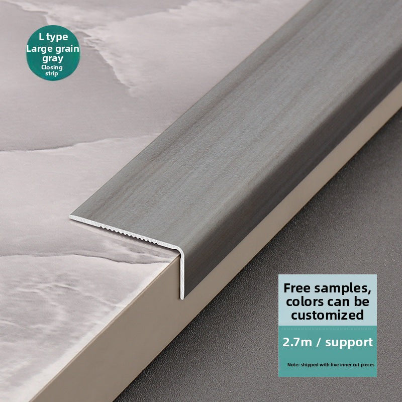 Aluminum alloy wood grain L Edge trim for wooden flooring at right angles7Decorative tile edge trim with embossed pattern for exterior corners