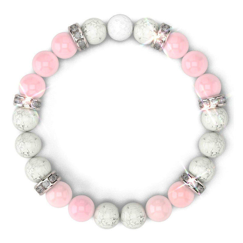 Colorful Stone Tiger Eye Bracelet Ladies Pink Crystal White Pine Bracelet8mm Beaded Elastic Cord Pink Zebra Spacer Bracelet