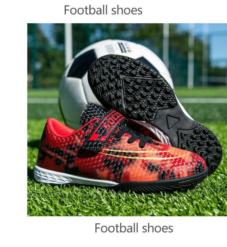New Football Shoes for Men and Women, Children's Low-top Anti-collision Spike Magic Tape No-tie Grass Training Sports Shoes