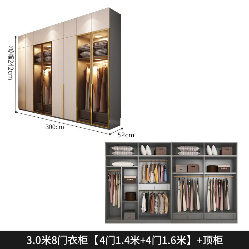 Light Luxury Glass Door Wardrobe Modern Home Bedroom Cloakroom Custom Processing Assembly Wardrobe Storage Large Wardrobe
